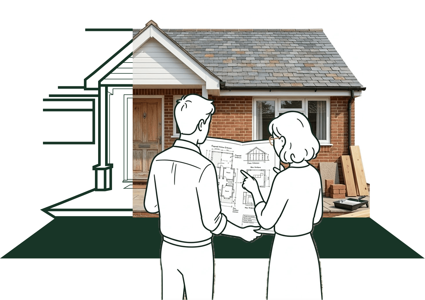 Illustration d'un couple examinant le plan de leur futur logement.