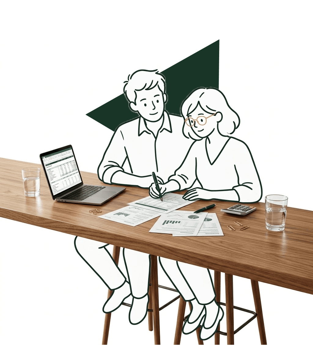 Illustration d'un couple remplissant sa déclaration de revenus ensemble.